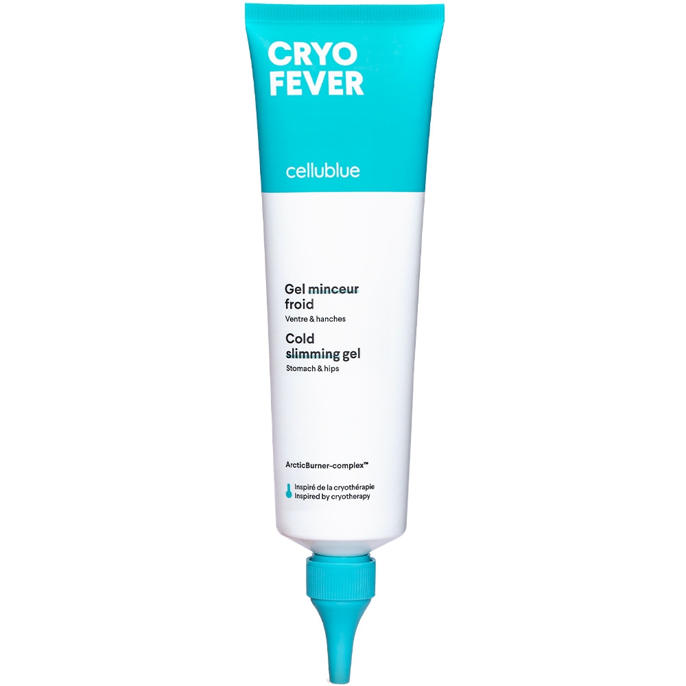 Gel minceur froid Ventre & hanches Cryo Fever Cellublue tube fond blanc Gel minceur froid Ventre & hanches Cryo Fever Cellublue tube fond blanc