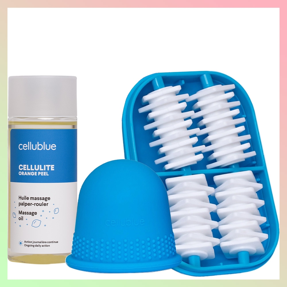 Ma routine anti-cellulite Cellublue 3 produits : huile, ventouse, masseur