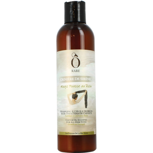 Bouteille de shampoing à l'huile de ricin "Crinière de sirène" de marque Ô Rare