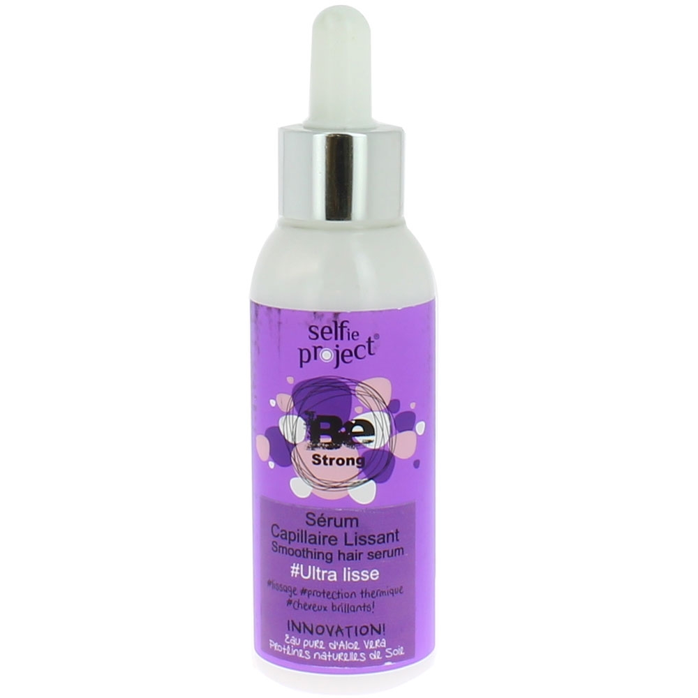 Flacon de sérum capillaire lissant be strong de la marque Selfie project