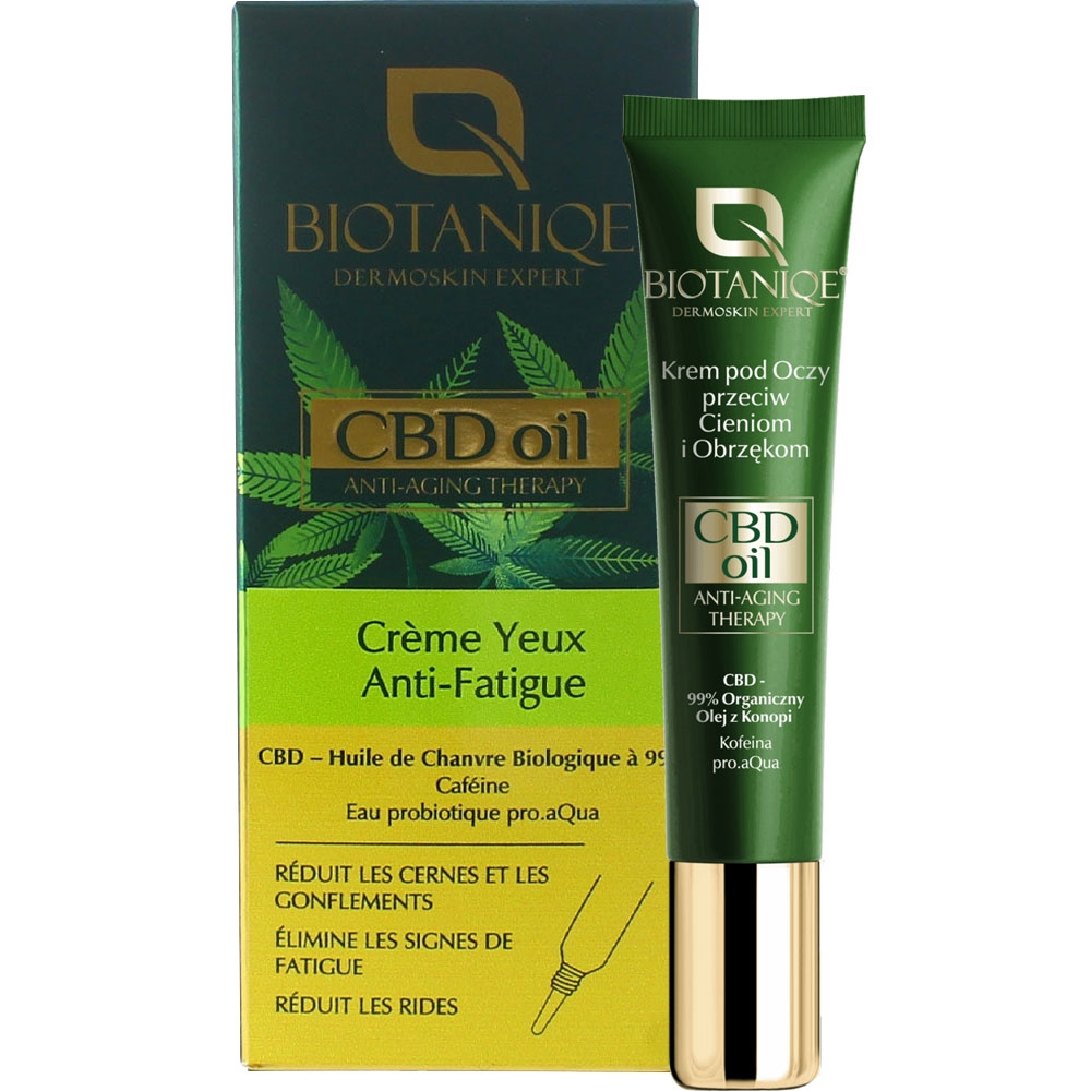 Crème yeux anti-fatigue CBD oil Biotaniqe packaging français + produit