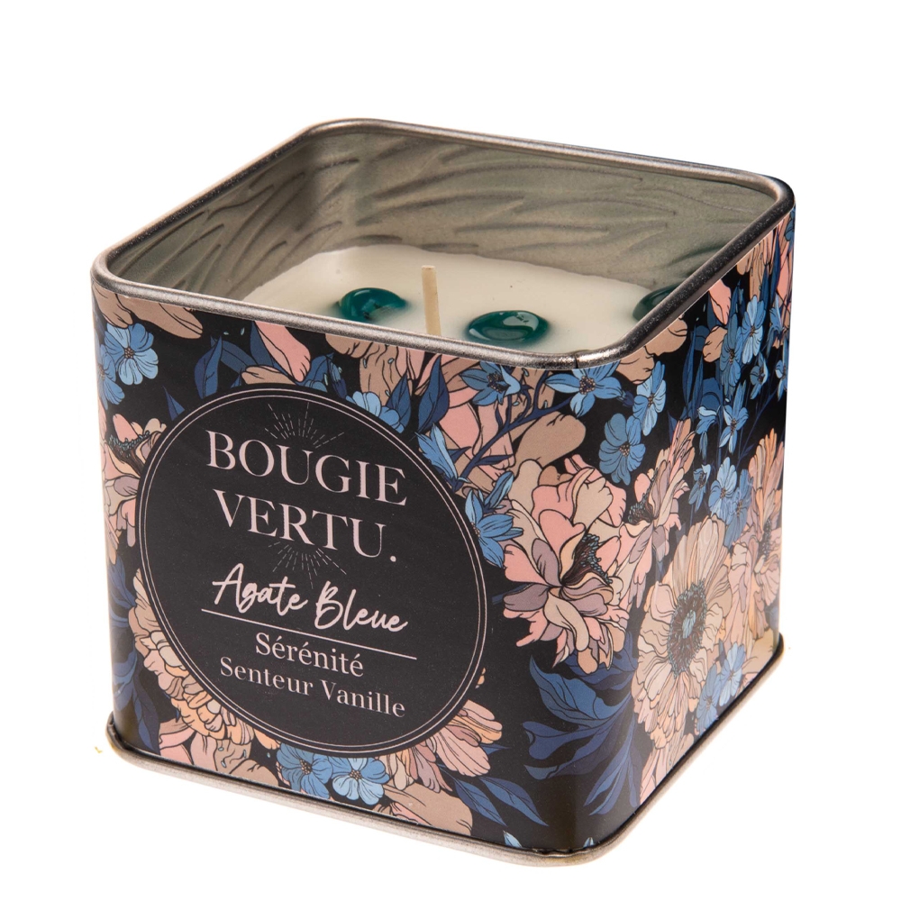 Bougie vertus - Pierres naturelles - Agate Bleue