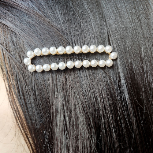 Barrette double perles blanches D'ANA