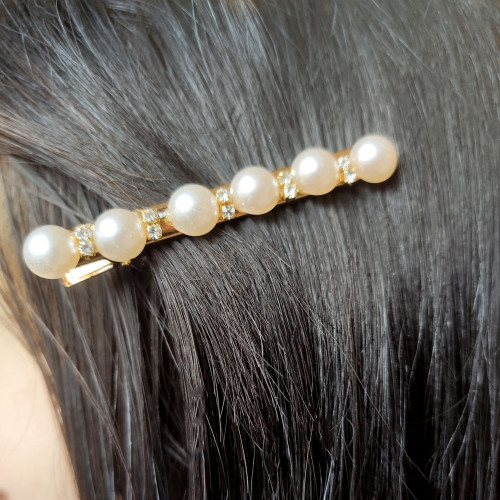 Barrette simple perles blanches