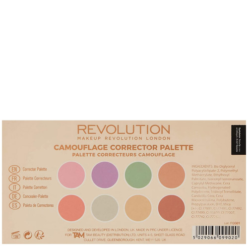 Boite de dos - Palette de 8 correcteurs - Camouflage Corrector Palette - Makeup revolution