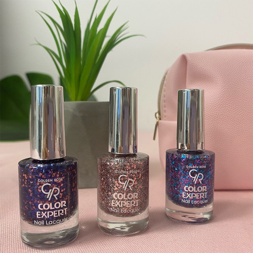 3 Vernis à ongles paillette color expert - 613 Bleu et violet - Golden rose