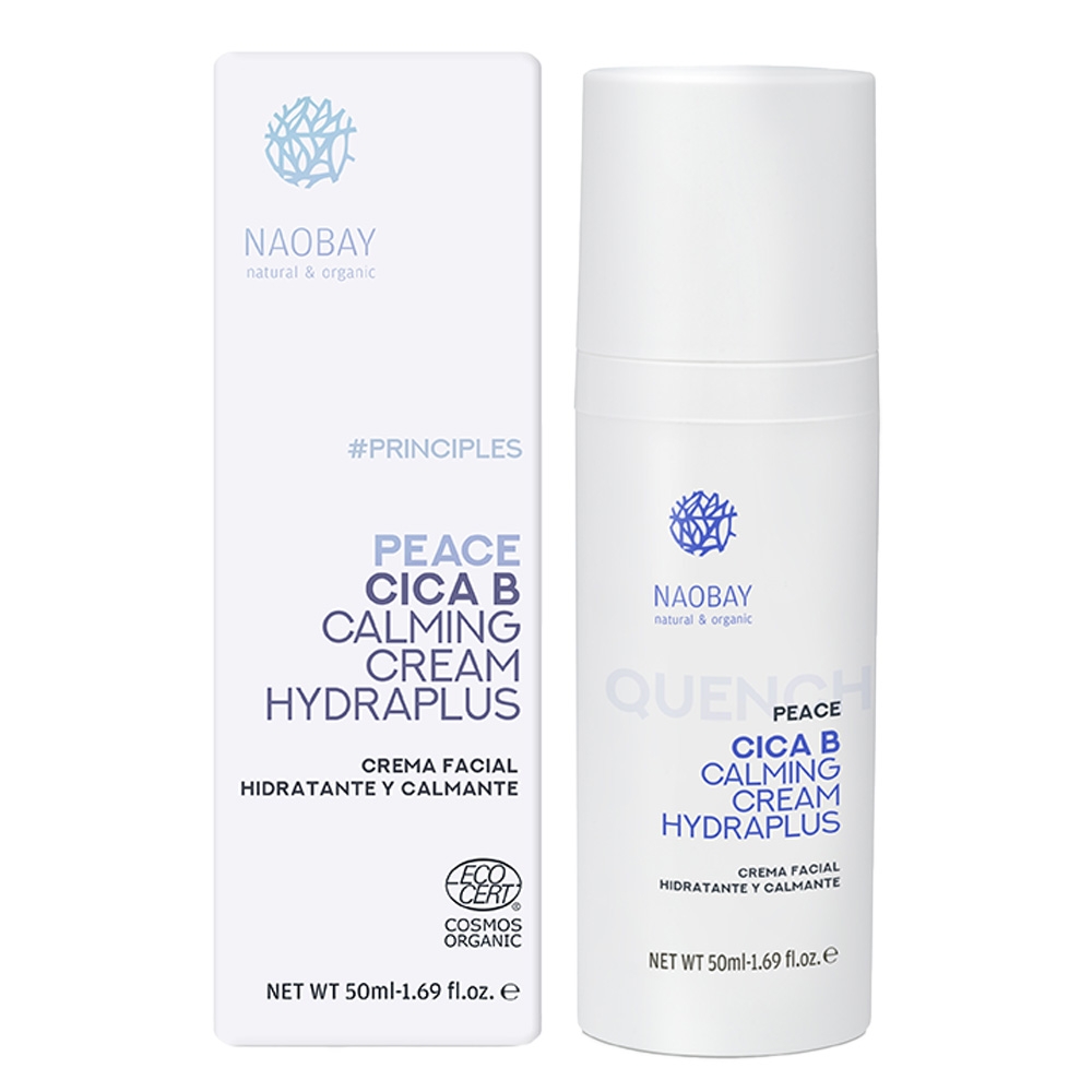 Crème hydratante et calmante Peace Cica B Naobay carton et crème
