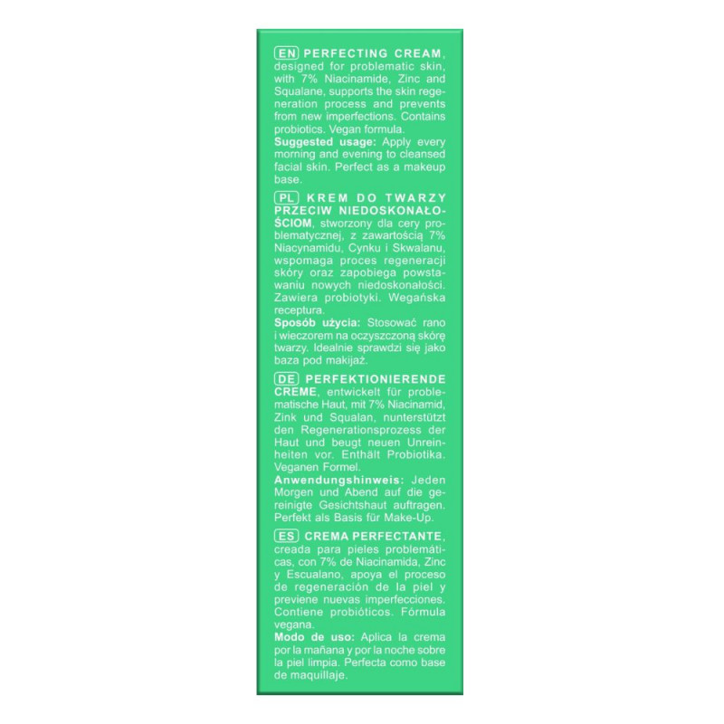 Dos packaging crème perfectrice visage anti-imperfection