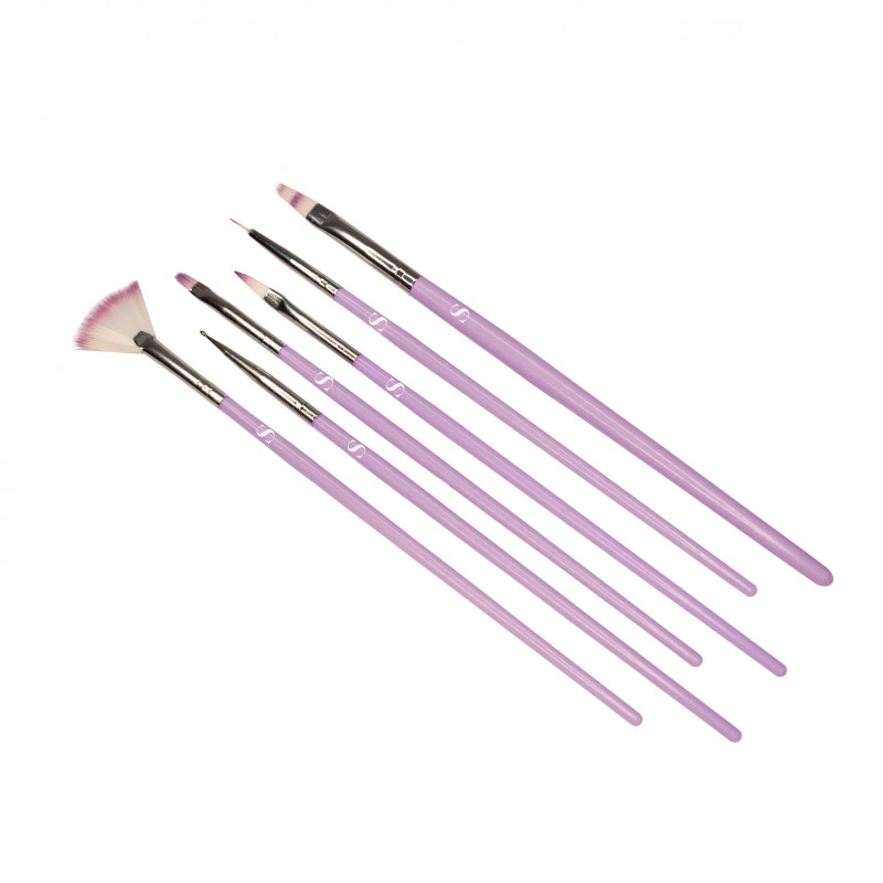Kit nail art de 6 pinceaux violet à petits prix chez SAGA COSMETICS