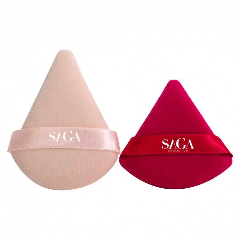 Houpettes triangulaires  - Duo rouge et rose - SAGA COSMETICS